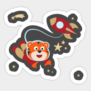 Space tiger or astronaut in a space suit with cartoon style. Sticker